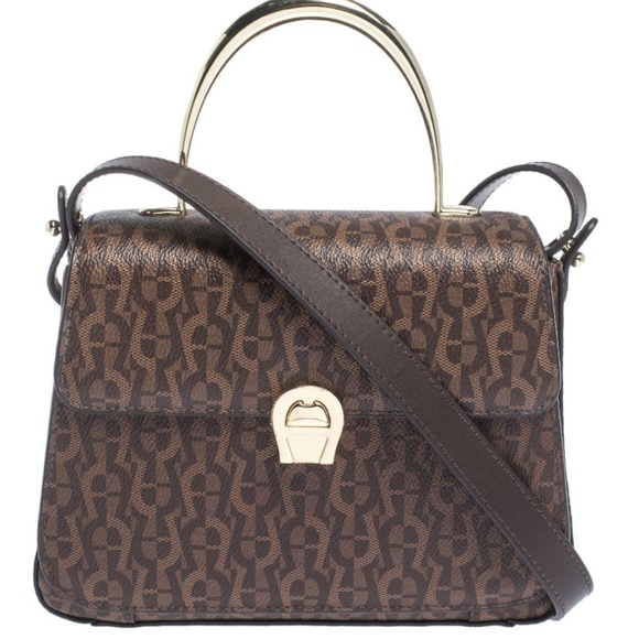 Authentic AIGNER Brown Signature Coated Canvas Genoveva Top Handle Bag - Picture 1 of 10